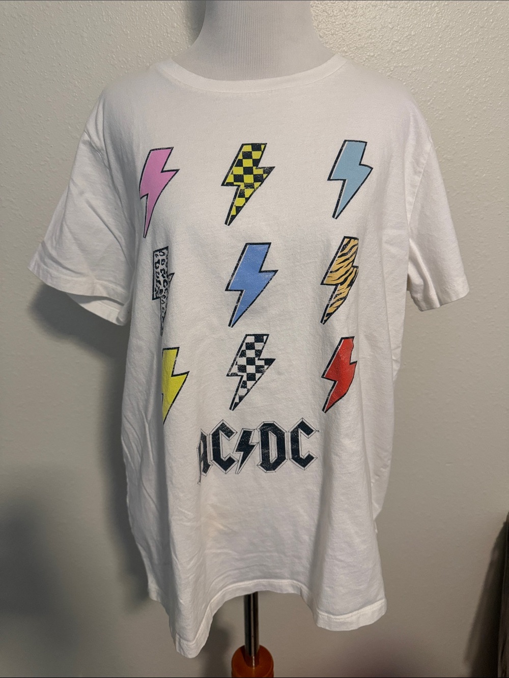 AC/DC White Graphic Lightning Bolt Tee